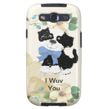 Cartoon Dog - B/W ~ Tan Leaves Design