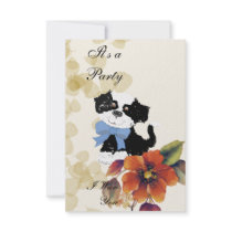 Cartoon Dog - B/W ~ Tan Leaves Design Personalized Announcements