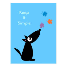 Cartoon dog & butterflies Keep It Simple postcard