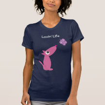 Cartoon dog & butterfly Lovin’ Life navy T-shirt