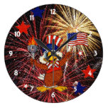 Cartoon Eagle and Fireworks Clock