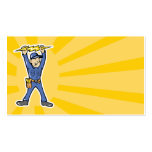 Cartoon Electrician holding electricity lightning business cards