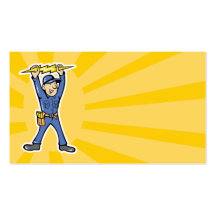 Cartoon Electrician holding electricity lightning Business Card Template