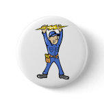 Cartoon Electrician holding electricity lightning buttons