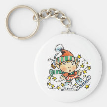 Cartoon Elf on Ice Skates Keychains