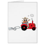 Cartoon Farmer Driving A Red Tractor Greeting Card