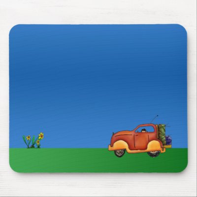 Cartoon Flowers and Car Customisable Mouse Mat Pad by Shadorma