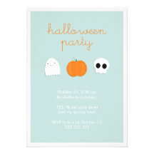 Cartoon Ghost Skull Pumpkin Cute Halloween Party Invites