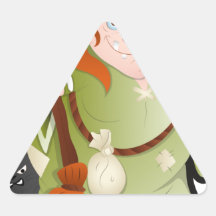 Cartoon Halloween Witch with a Cat Triangle Sticker