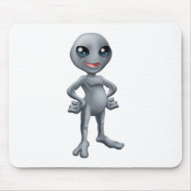 Cartoon happy grey alien mousemat