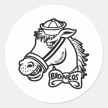 Cartoon Horse Bronc Broncos Round Stickers