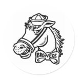 Cartoon Horse Bronc Broncos Round Stickers