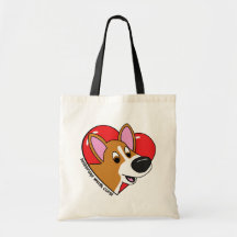 Cartoon I Love my Corgi Tote Bag