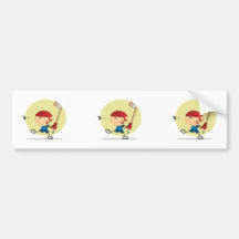 cartoon kid playing ice hockey design bumper sticker