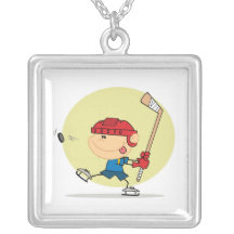 cartoon kid playing ice hockey design pendants