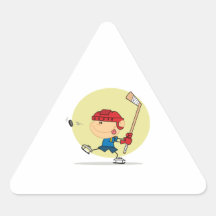 cartoon kid playing ice hockey design sticker