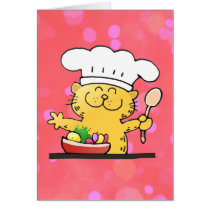 Cartoon Kitty Chef | Cute Kitty Chef Greeting Card