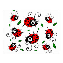 Cartoon ladybugs pattern postcards