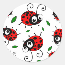 Cartoon ladybugs pattern round stickers