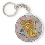 Cartoon Lion Hearts Colour/Text Custom Keychains