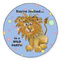 Cartoon Lion Party Invitation Custom Sticker