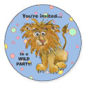 Cartoon Lion Party Invitation Custom Sticker