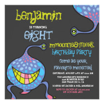 Cartoon Monster Alien Kids Photo Birthday Party In Personalised Invite