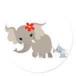 Cartoon Mother Elephant and Calf Sticker