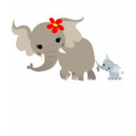 Cartoon Mother Elephant and Calf  Women T-shirt