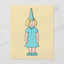 Cartoon of a girl dressed for a birthday party. personalised flyer