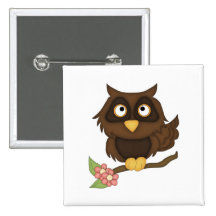Cartoon Owl (brown) Pinback Button