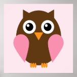 Cartoon Owl Children's Wall Art {Pink} posters