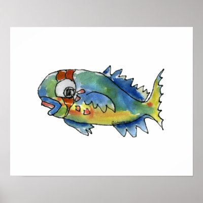 Cartoon Parrot Fish Children's Wall Art Poster by lillyarts