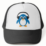 Cartoon penguin with headphones hat