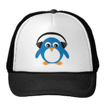 Cartoon penguin with headphones hat