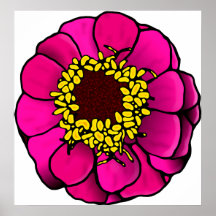 Cartoon Pink Zinnia Print