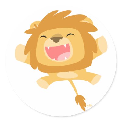 Cartoon Pouncing Lion round sticker by Lioness_Graphics