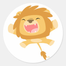 Cartoon Pouncing Lion round sticker