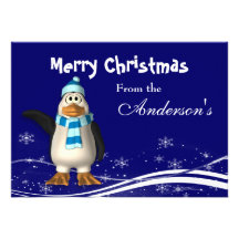 Cartoon Santa Claus PenguinChristmas Greeting Card Personalized Announcement