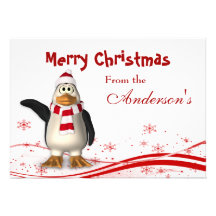 Cartoon Santa Claus PenguinChristmas Greeting Card Invitations
