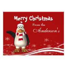 Cartoon Santa Penguin Christmas Greeting Card Announcements