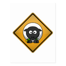 Cartoon Sheep Warning Sign Post Cards
