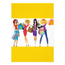 CARTOON SHOPPING GIRLS VECTORS FASHION STYLE FUN F INVITATION