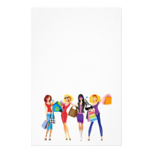 CARTOON SHOPPING GIRLS VECTORS FASHION STYLE FUN F STATIONERY DESIGN