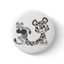 Cartoon Snow Leopard and Cubs Button Badge