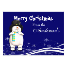 Cartoon Snowman Christmas Greeting Card Custom Announcement