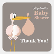 Cartoon Stork Baby Shower Sticker