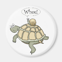 Cartoon turtle and snail Whee! Magnet gift.