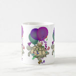 Cartoon turtle and snail with balloons. coffee mugs