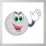 cartoon volleyball character waving print